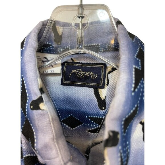 Roper Western Men's Multi Colored Sz M Bull Head Long Sleeve Shirt 15 1/2 33 - Picture 2 of 8